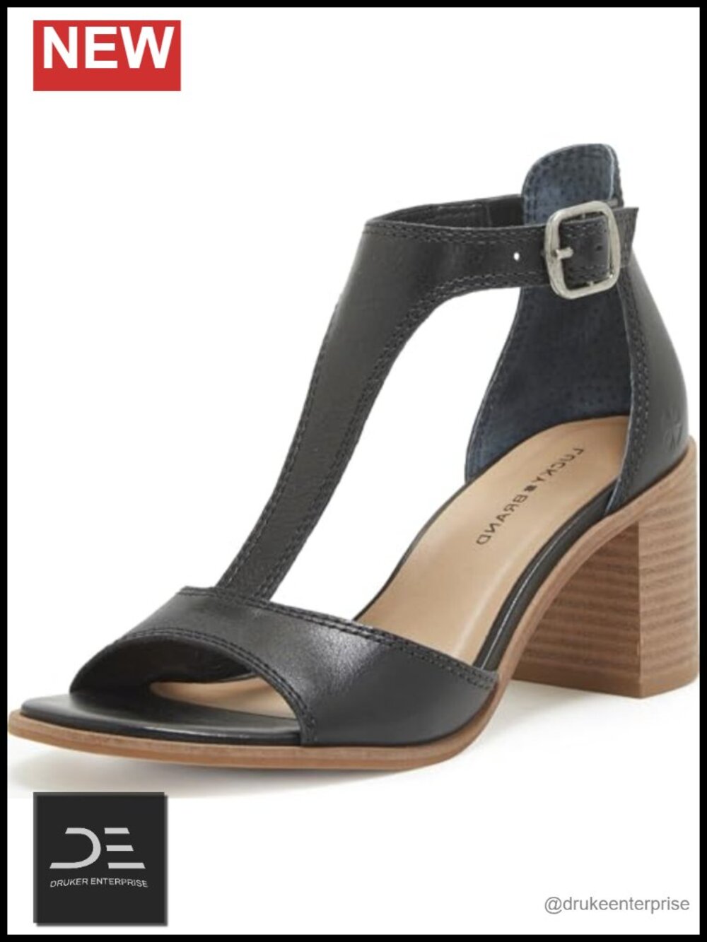 Women's Heeled Sandals Leather 2.6" Stacked Heel Open Round Toe